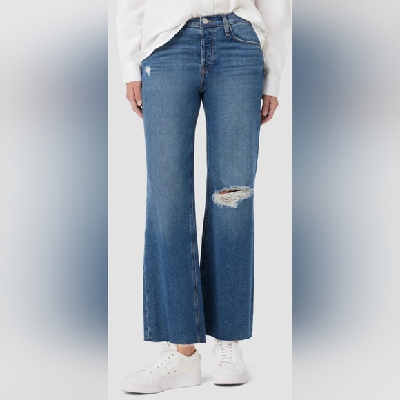 Hudson Rosie High-Rise Wide Leg Ankle Distressed Raw Hem Jeans: Color-Uptown: 29 - Picture 2 of 16